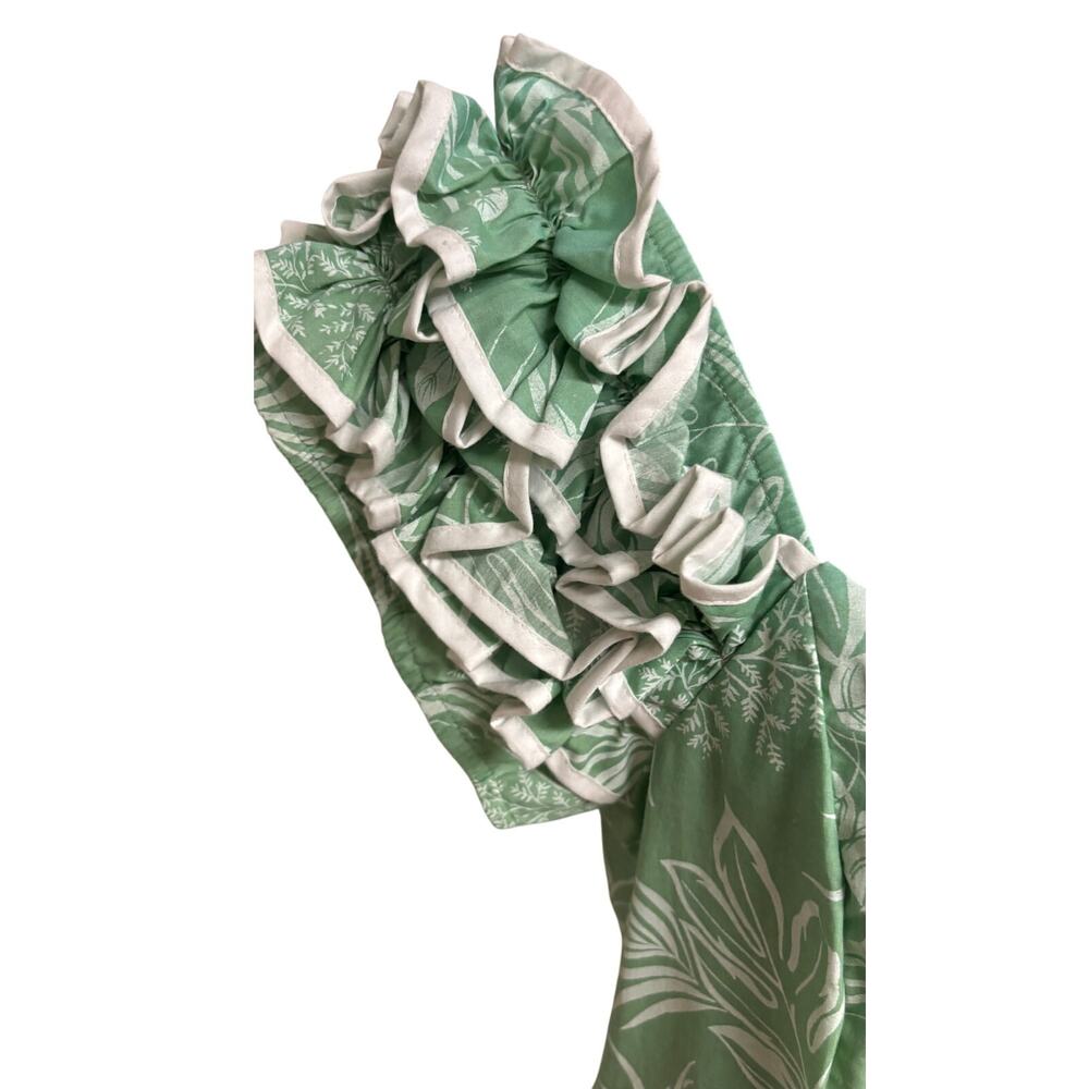 KY’S Muumuu Dress Small Green White Hawaiian Ruffle Sleeve Maxi Tropical EUC - Picture 3 of 10